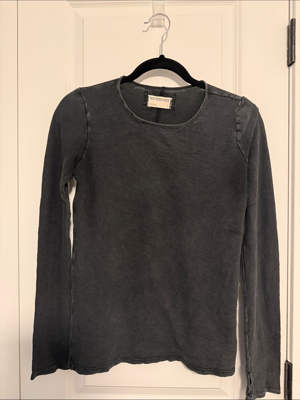We The Free Washed Charcoal Long Sleeve Crewneck Top
